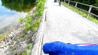 Insane risky outdoors Hand Job on a high frequented Lake - Sloppy Hand Job and Creampie