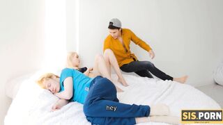 SISPORN. Blonde has sex with stepbro near her relaxed boyfriend