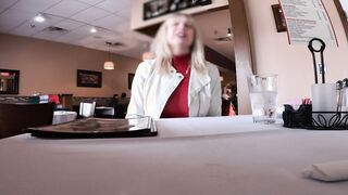 Full Lunch With My Pierced Boobies Showing - Watch Through Shirt at Outside Restaurant