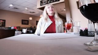 Full Lunch With My Pierced Boobies Showing - Watch Through Shirt at Outside Restaurant