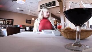Full Lunch With My Pierced Boobies Showing - Watch Through Shirt at Outside Restaurant