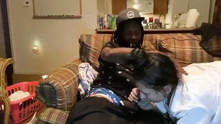 Sucking Off huge ebony penis face shot