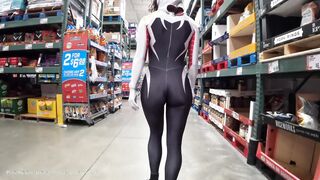 Gwen Stacy shopping into outdoors. No bra pokies.