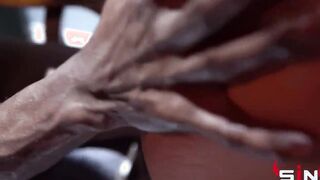 Flexxfitcock pounds kitty Jaguar tattoo asshole and feed her some