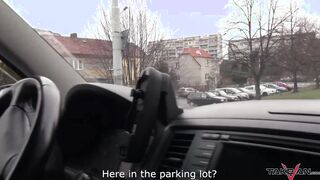Bombshell dark haired with bushy snatch got wild into the vehicle