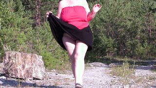 A huge bush on the vagina of a old bbw, upskirt inside the park.