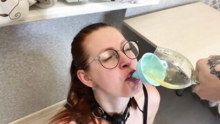 sluts is Poured inside her Mouth through a Funnel with her Own Piss