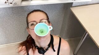 sluts is Poured inside her Mouth through a Funnel with her Own Piss