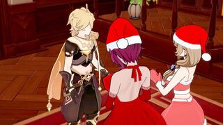 Genshin Impact hentai/Christmas unique!/ Lisa And Rosaria 3Some
