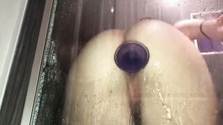 Fucking my suction cup sex toy on the shower wall