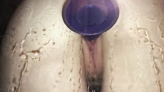 Fucking my suction cup sex toy on the shower wall