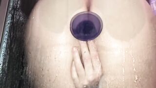Fucking my suction cup sex toy on the shower wall