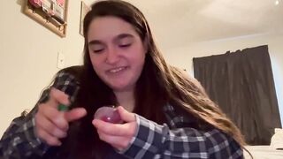 Sugar baby introducing herself to potential sugar daddies and then fucking herself deep on chair
