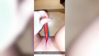 Sexting my professor on Snapchat! I pounded my snatch with marker pens until I squirt through my stockings