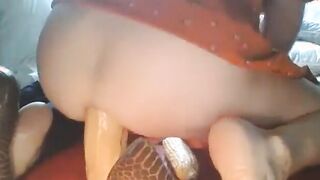 Adorable sluts stuffing her snatch with a dildo until she explodes