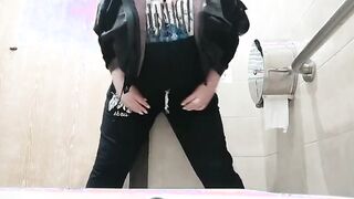 Into outdoor restroom goddess bbw lady long hooters play