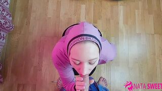 Sweet chick inside tracksuit passionately and greedily blows and riding