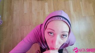 Sweet chick inside tracksuit passionately and greedily blows and riding
