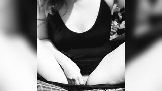 Bored housewife sexy mom red head, sitting inside garage for a smoke break and wants to cum instead.