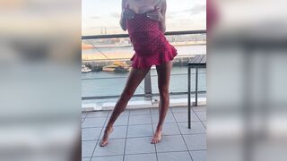 Courtney Starr Teases inside Her Skin Tight Red Dress and Gets Naked Down To Nothing on Rooftop Balcony