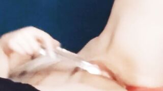 Thin blonde with cat ears has anal sex with a vibrator