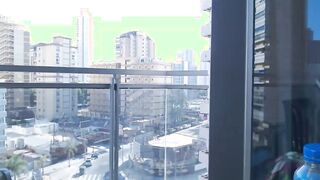 Goddess gamer bimbos dressed flashing inside balcony outside