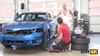 RIM4K. Nice anilingus from chesty stunner cheers mechanic and makes him happy