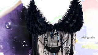 Red Head Beauty performance close-ups booty inside thongs inside transparent Dress