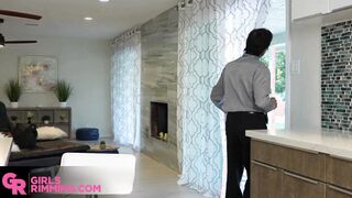 GIRLSRIMMING - Soak step-family rim job with irresistible Avery Ebony and