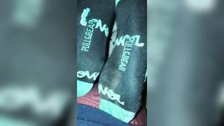 Late night sloppy sockjob on ebony socks
