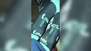 Late night sloppy sockjob on ebony socks
