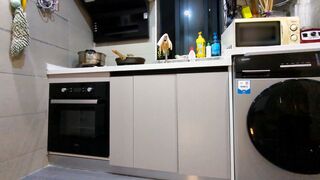 Camera catches Step cougar getting creampied into the kitchen while doing the dishes