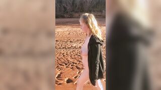 Hiking out of the creek nude