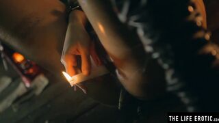 Bae dark hair squirting as she fucks herself with a lit