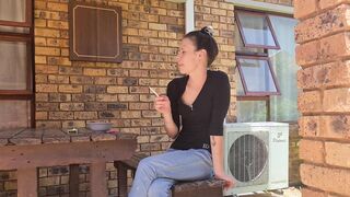 Piss desperation | wetting my milf jeans | public smoking