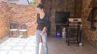 Piss desperation | wetting my milf jeans | public smoking
