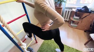 Step sister is training to jump on the cock. Takes