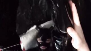 Fucking my gf rough inside a pvc catsuit with a ponytail hood