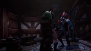 Elf Double teamed by an Ork and a Troll
