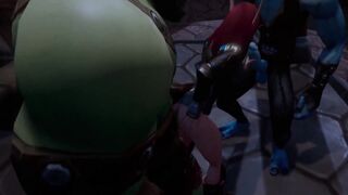 Elf Double teamed by an Ork and a Troll