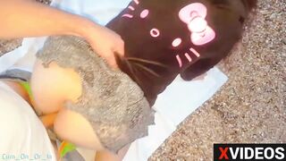 stranger banged and cum in lingerie on the beach