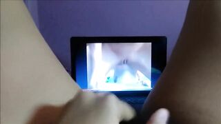 Sexual cougar watches porn with me and masturbates