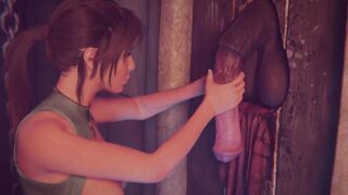 tomb raider: lara croft gatekeeper masturbation - rubbing monster penis touching her soak vagina