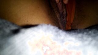 Lusty black plays with irresistible soak cunt under the covers