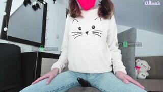 slender teenie banged ebony toy pillow riding real cum cowgirl
