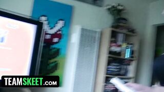 Adorable New Face Stacie Jaxxx Plays Strip Game And Has To Satisfy Her Bf