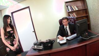Lucky old boss gets to drill his gorgeous dark hair secretary