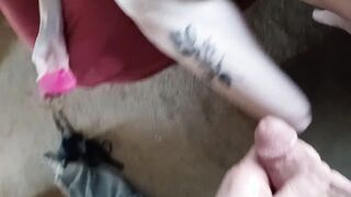 Submissive whore has soak orgasm squirts on floor and begs for penis