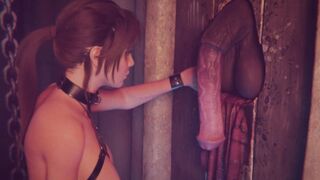 tomb raider: lara croft bondage glory hole masturbation - just holding monster penis made her cum❕