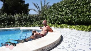 Voyeur web cam blowing at the pool